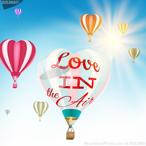 Image of Couple in hot air hearts balloons. EPS 10