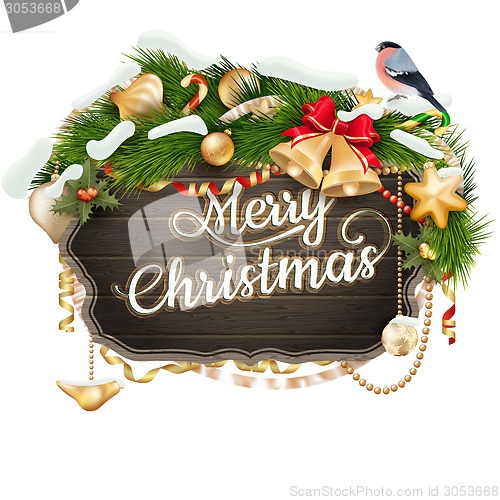 Image of Wooden Board With Christmas Attributes. EPS 10