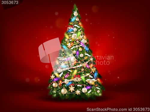 Image of Abstract green christmas tree on red background. EPS 10