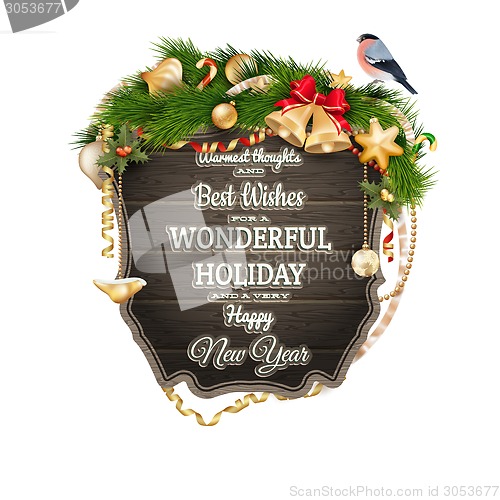 Image of Wooden Board With Christmas Attributes. EPS 10