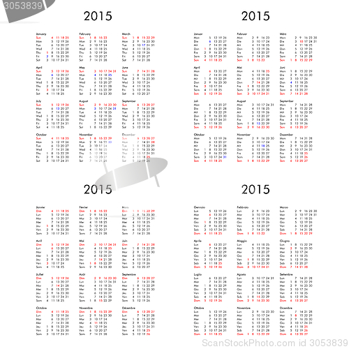 Image of Multilingual 2015 calendar UK DE FR IT