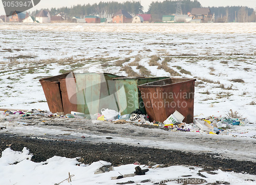 Image of Row of garbage cans