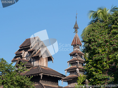 Image of Old, wooden temple in Yangon, Myanmar