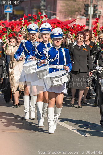 Image of Drummer girls on Victory Day parade