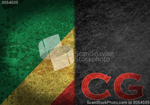 Image of Old rusty metal sign with a flag and country abbreviation