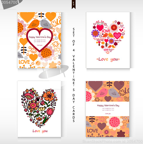 Image of Set of four Happy Valentine's Day Greeting cards. Love background.