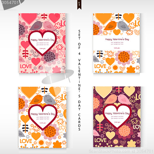 Image of Set of four Happy Valentine's Day Greeting cards. Love background.