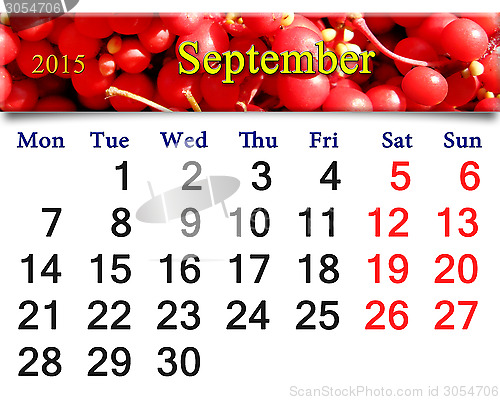 Image of calendar for September of 2015 with red schisandra