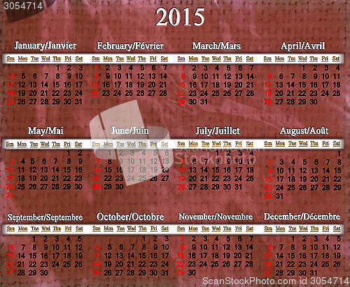 Image of calendar for 2015 year on lilac pattern