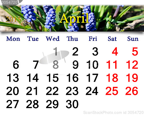 Image of calendar for May of 2015 year with muscari