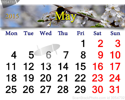 Image of calendar for the May of 2015 year