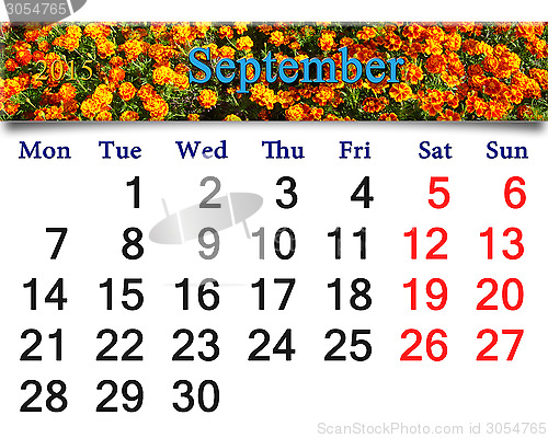 Image of calendar for September of 2015 with tagetes