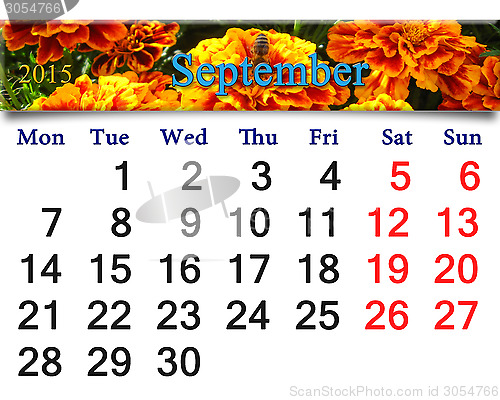 Image of calendar for September of 2015 with tagetes