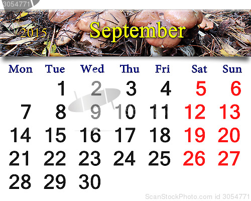 Image of calendar for September of 2015 with mushrooms