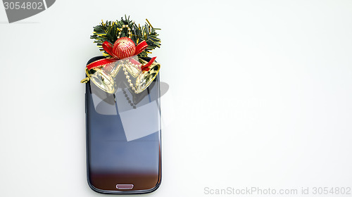 Image of Smartphone and christmas bells 