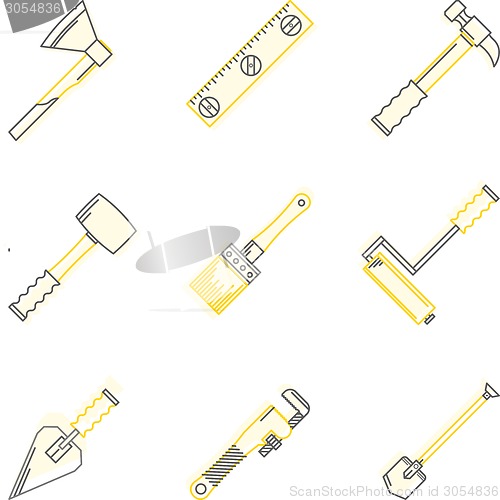 Image of Flat line vector icons for woodwork tools