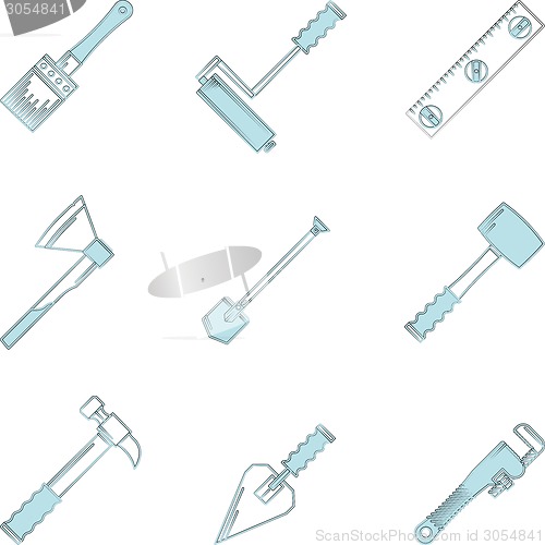 Image of Blue vector icons for woodwork hand tools