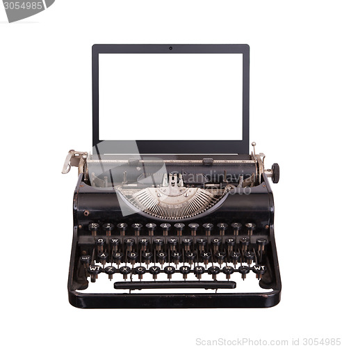 Image of Typewriter with modern laptop screen