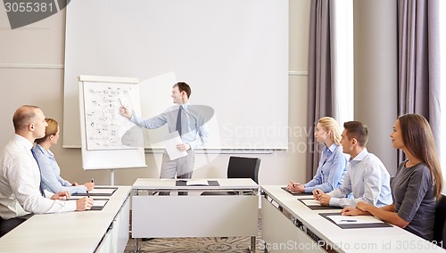 Image of group of smiling businesspeople meeting in office