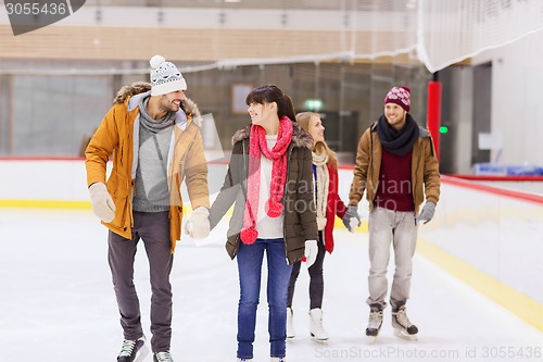 Image of happy friends on skating rink