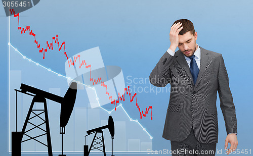 Image of businessman with forex chart and pumpjacks