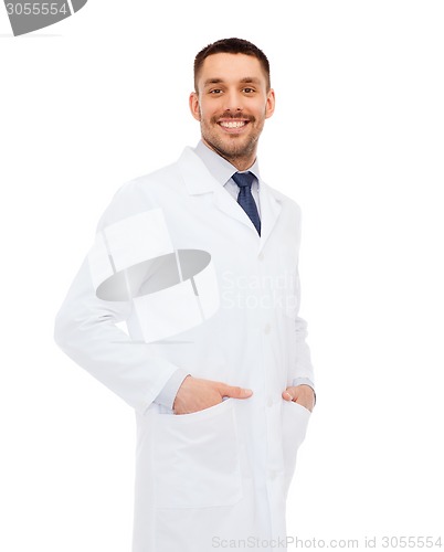 Image of smiling male doctor in white coat