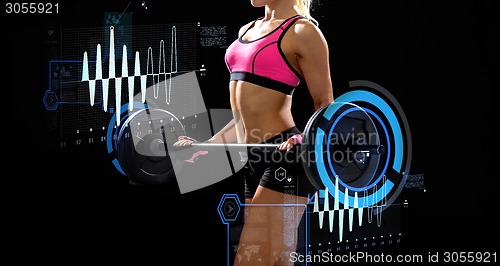 Image of sporty woman exercising with barbell