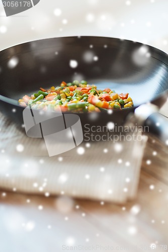 Image of close up of wok pan with vegetables