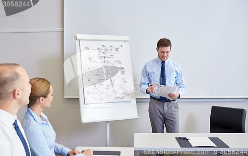 Image of group of smiling businesspeople meeting in office