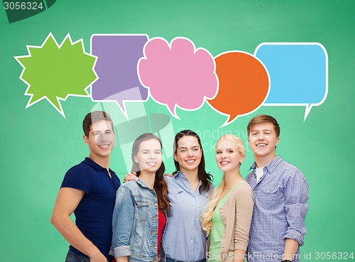 Image of group of smiling teenagers with text bubbles