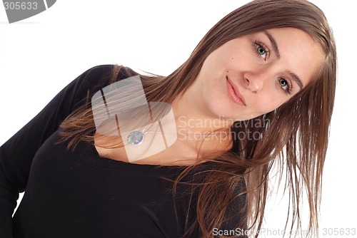 Image of Woman leaning into frame