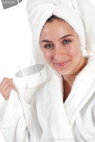 Image of Woman in robe and towel