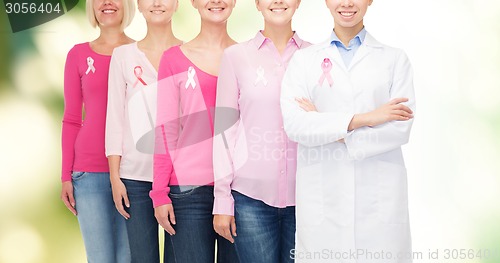 Image of close up of women with cancer awareness ribbons