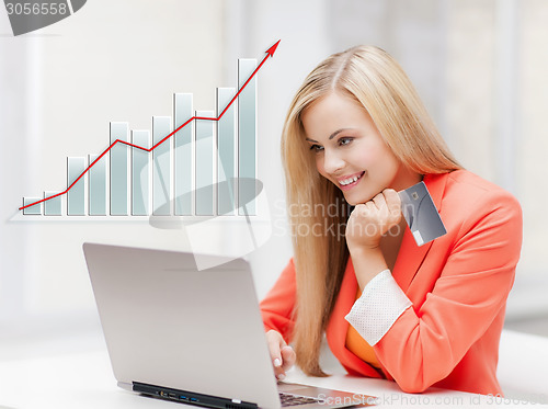 Image of businesswoman with laptop and credit card