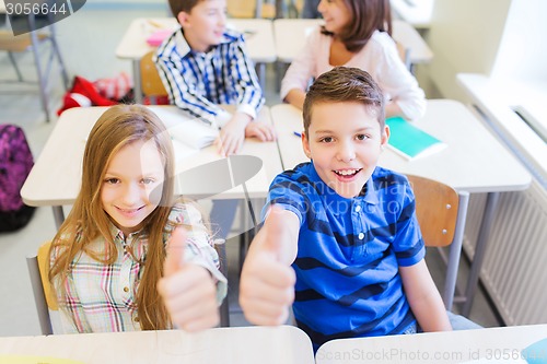 Image of group of school kids showing thumbs up