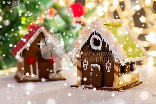 Image of closeup of beautiful gingerbread house at home