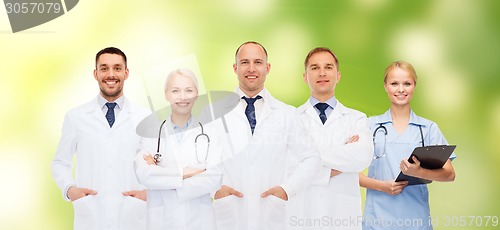 Image of group of doctors with stethoscopes and clipboard