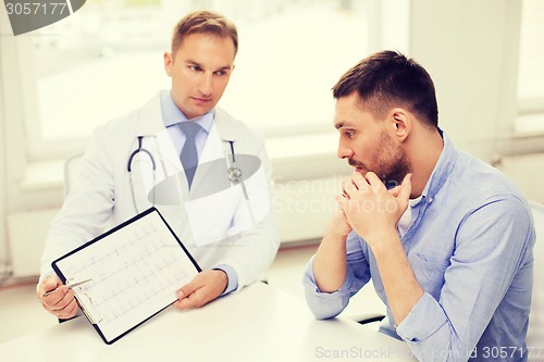 Image of doctor with clipboard and patient in hospital