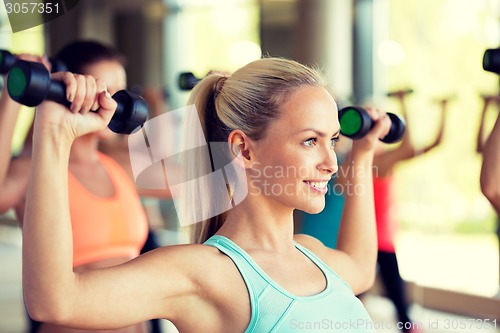 Image of group of women with dumbbells in gym