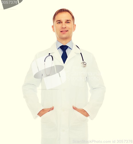 Image of smiling male doctor with stethoscope