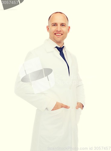 Image of smiling male doctor in white coat