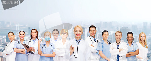 Image of team or group of female doctors and nurses