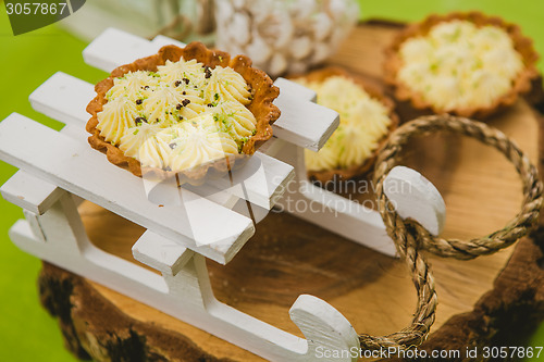 Image of Traditional Christmas cake. Warm colors.