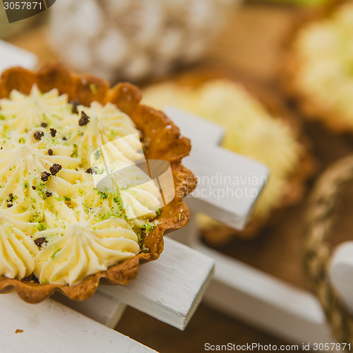 Image of Traditional Christmas cake. Warm colors.