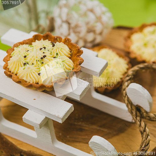 Image of Traditional Christmas cake. Warm colors.