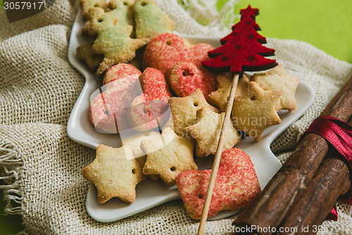 Image of Christmas cookies with festive decoration