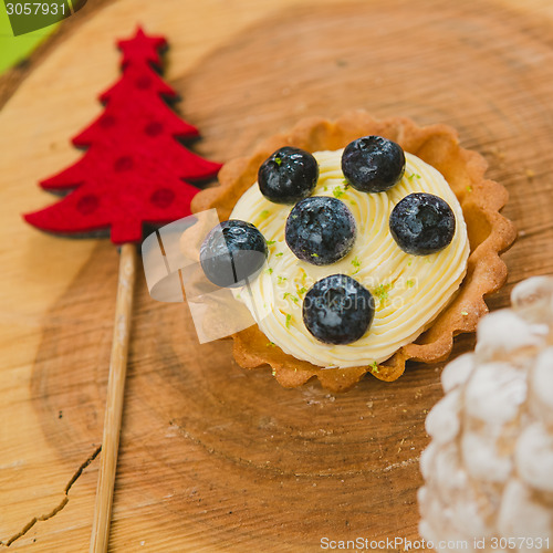 Image of Traditional Christmas cake. Warm colors.