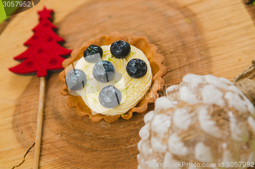 Image of Traditional Christmas cake. Warm colors.