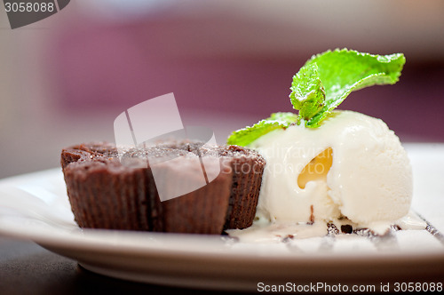 Image of chocolate cake with ice cream