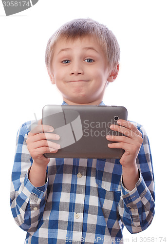 Image of Boy with tablet on a white background